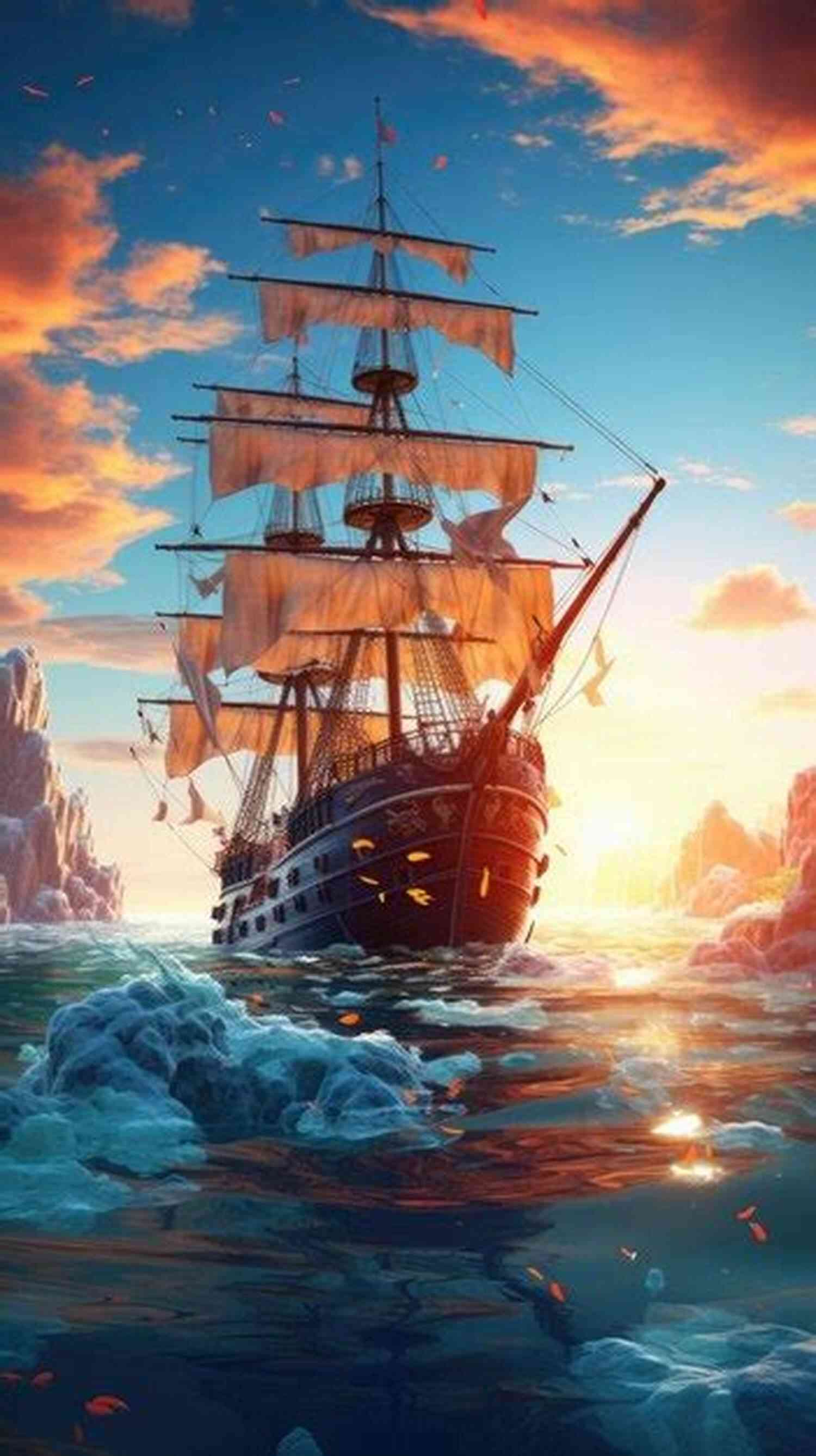 A Majestic Ship Sailing Through Vast Oceans Under A Breathtaking Orange Sunset The Life Of A Ship