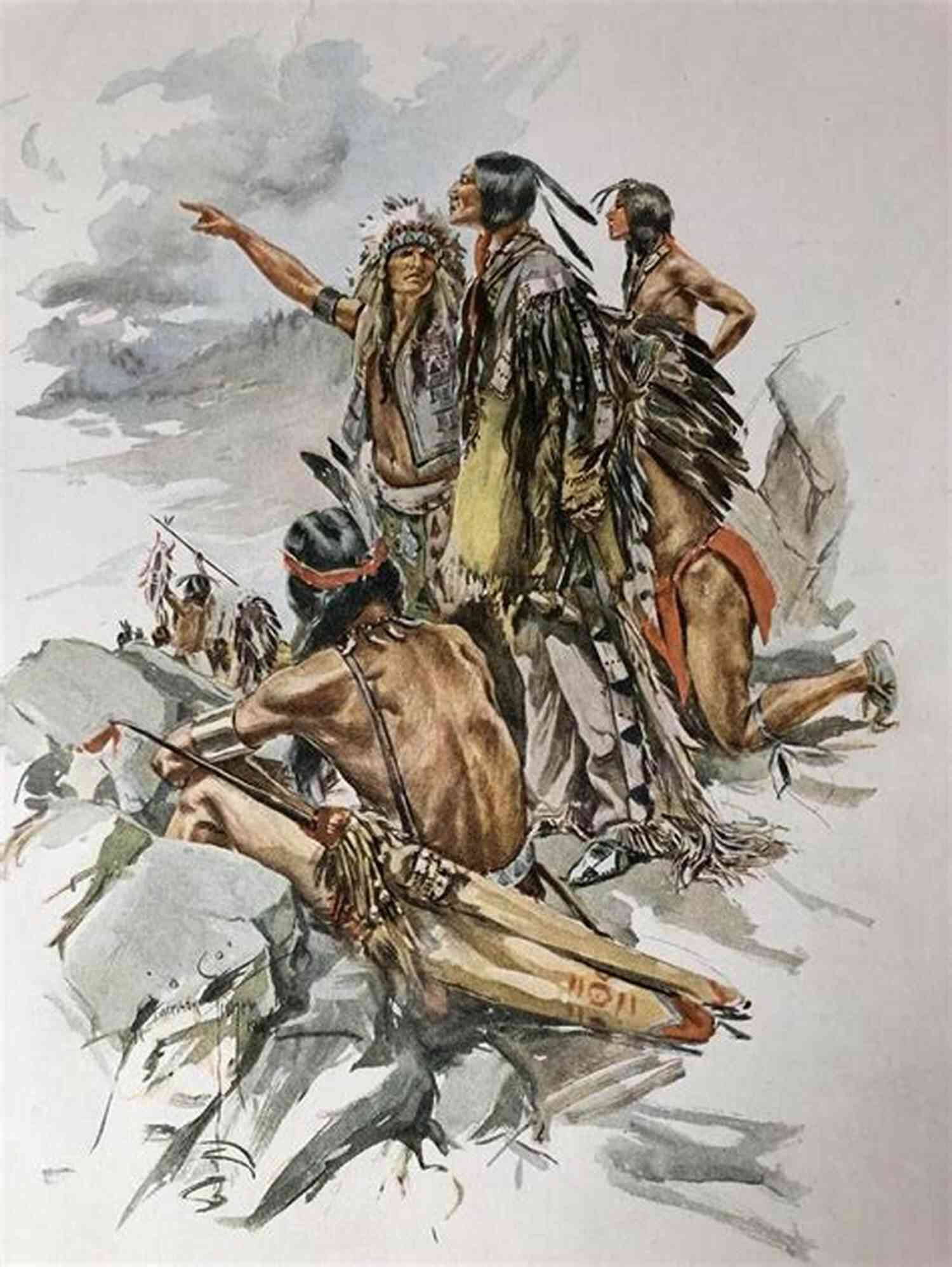 Illustration Of Hiawatha Overlooking A Serene Landscape The Song Of Hiawatha: Epic Poem