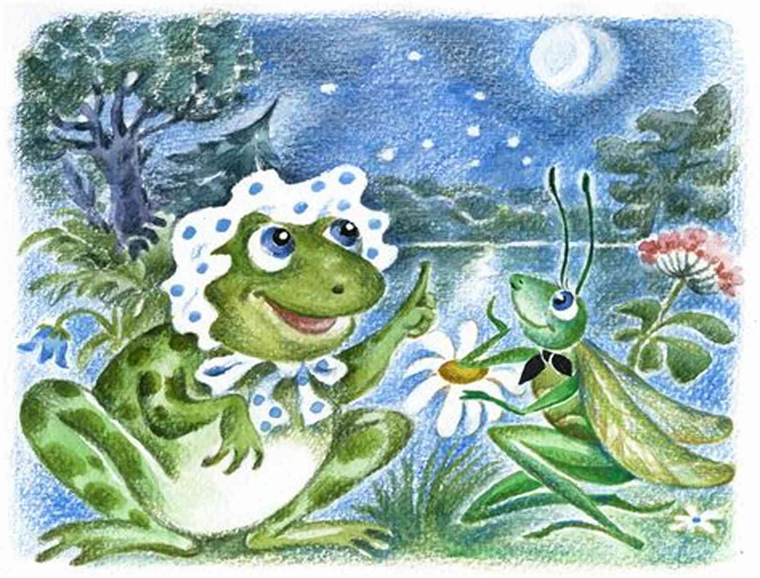 Illustration Of A Colorful Butterfly Dancing With A Grasshopper Under A Moonlit Sky The Butterflys Ball And The Grasshoppers Feast
